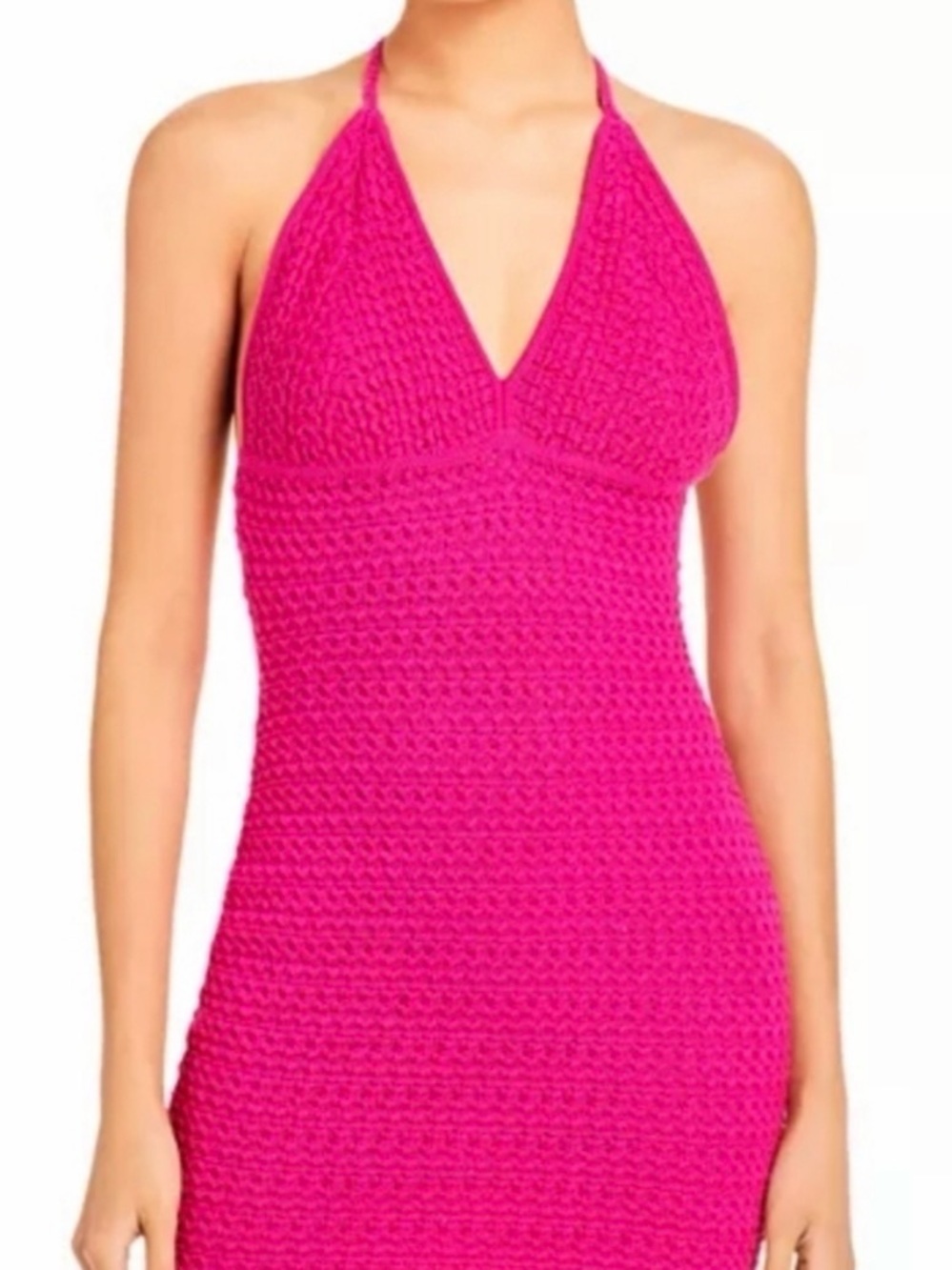Aqua Hot Pink Backless Crochet Dress